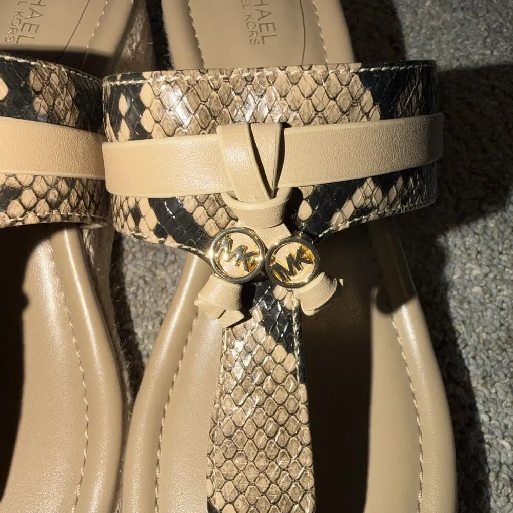 Y2K Hobo MK Zoe Rattan Wedge Sandal Faux Python Leather Women Sz 7.5 M Camel